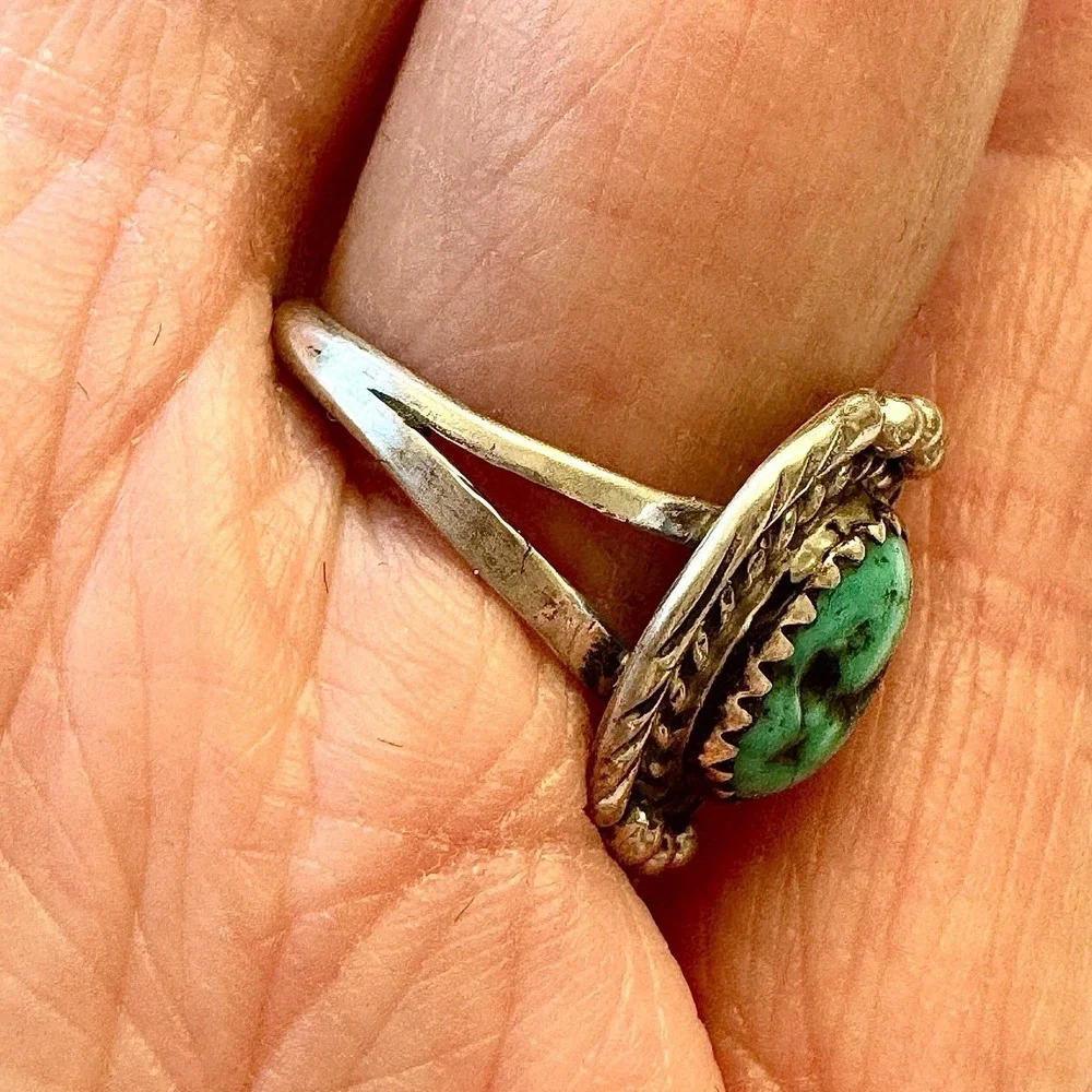 Navajo Nugget  Turquoise Ring Sz 7 Sterling F Martinez Native American